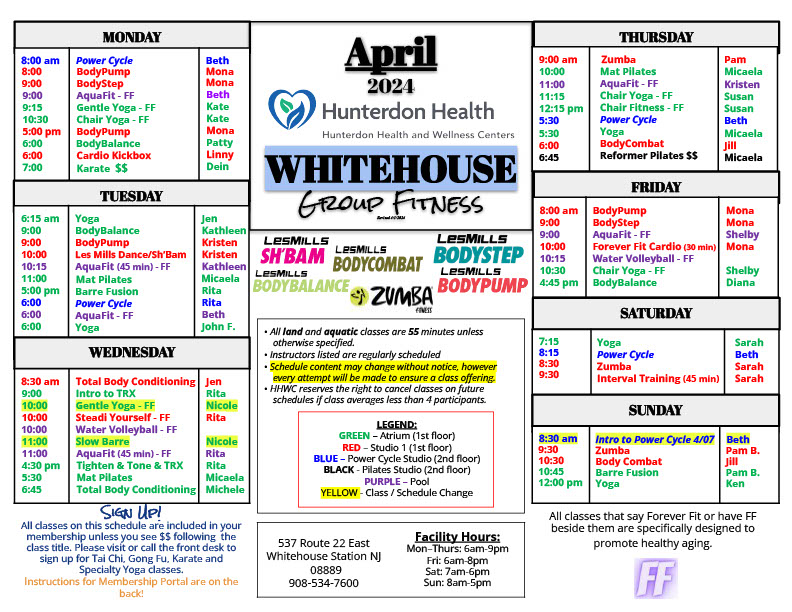 Whitehouse Group Fitness Schedule