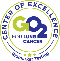 Logo for excellence in lun cancer care for biomarker testing.