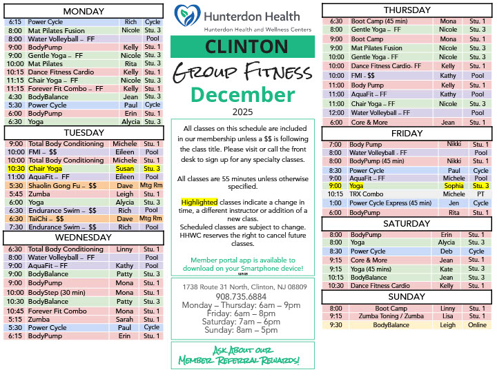 December Clinton Group Classes