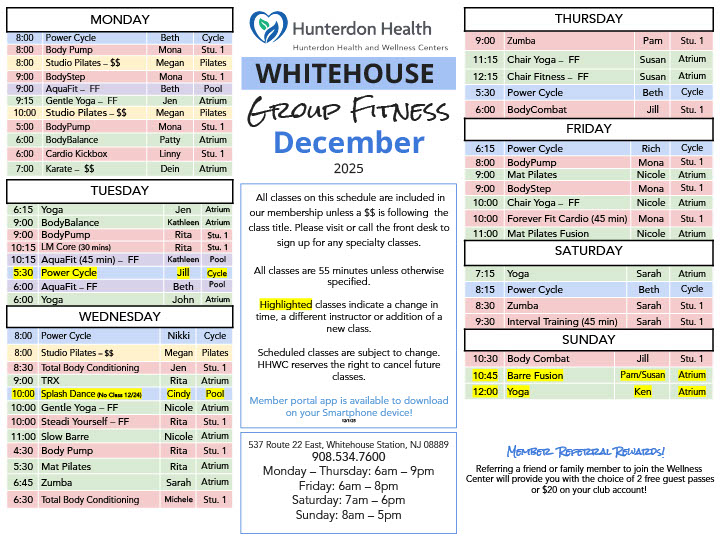 December Whitehouse Group Classes