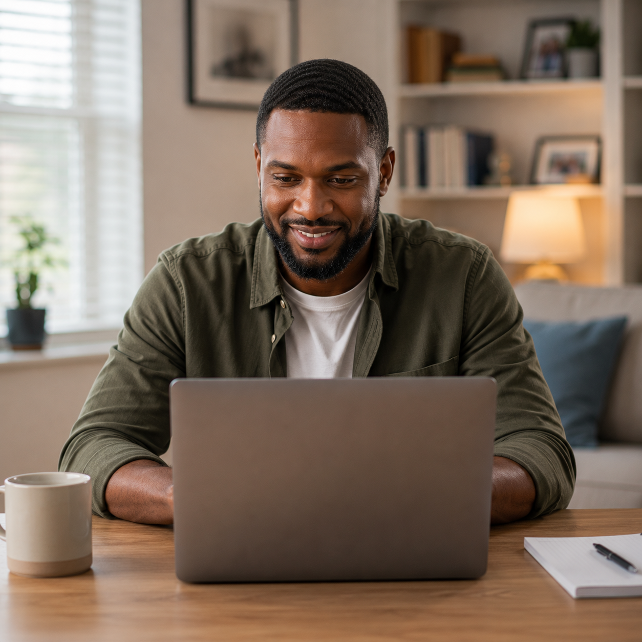 father watching laptop