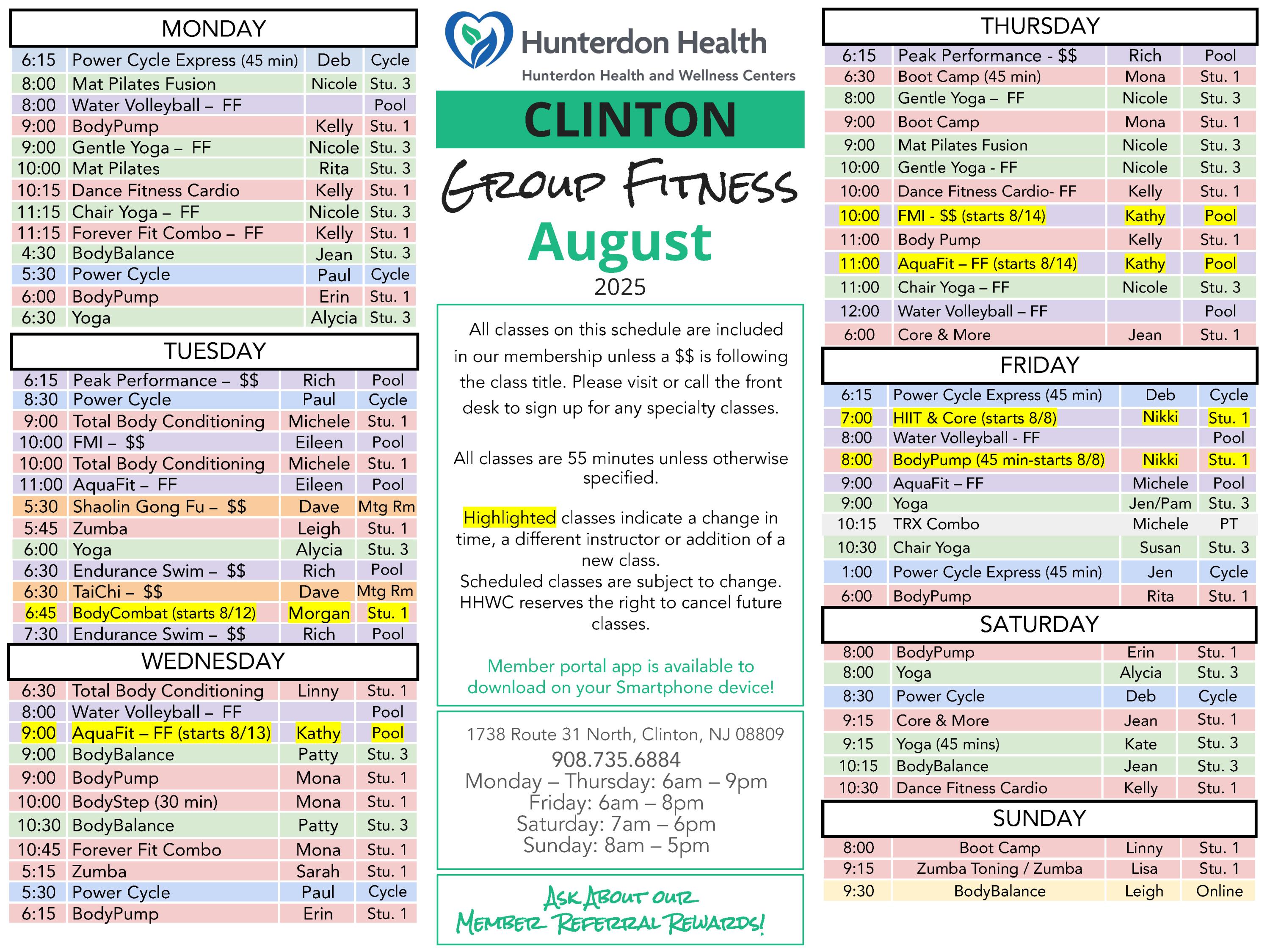 August Group Fitness Schedule