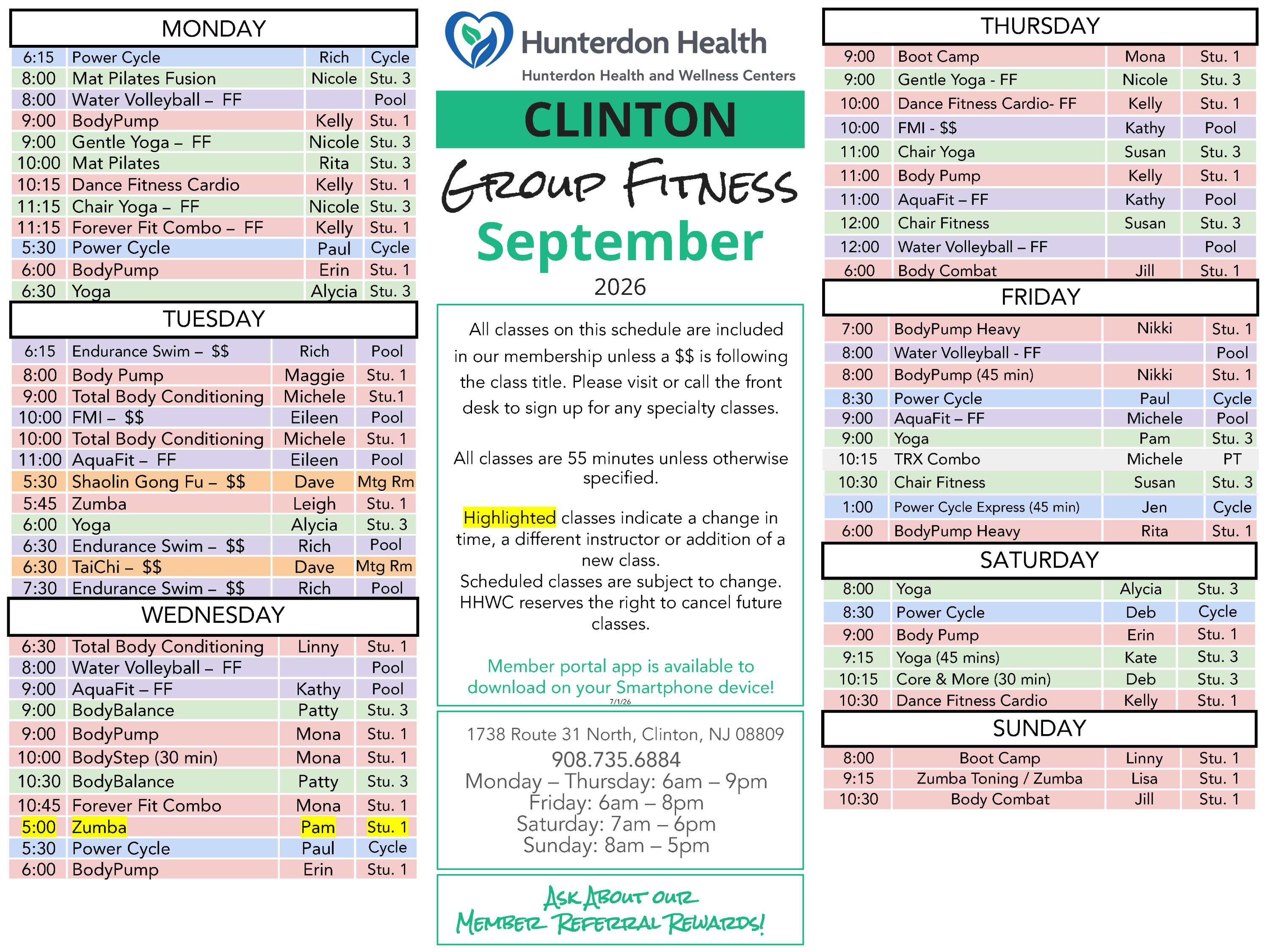 Clinton Group Fitness Schedule - September 2026