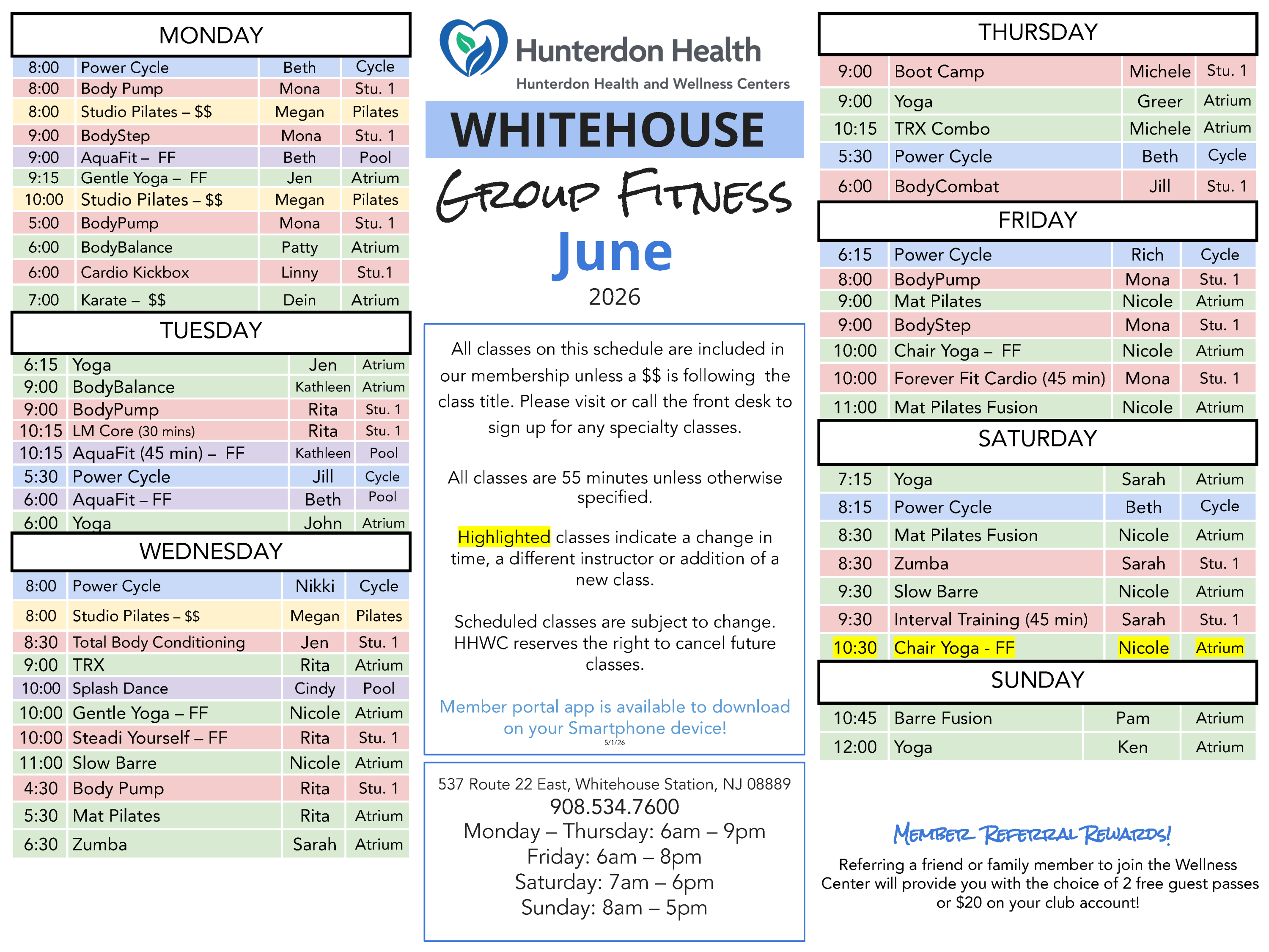 Whitehouse Group Fitness schedule