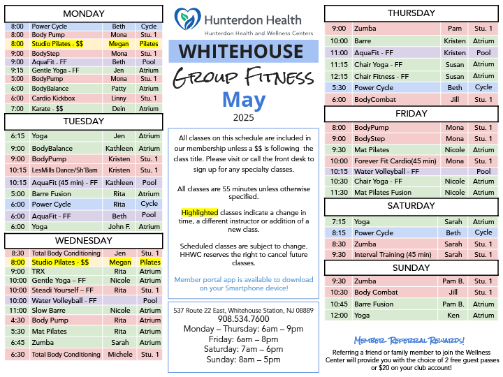 Group Fitness Schedule May 25 - Whitehouse