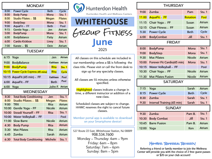 June 2025 - Group Fitness Schedule - Whitehouse