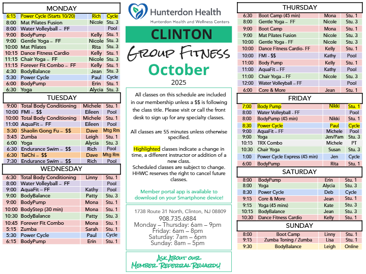 October 2025- Clinton Group Fitness Schedule