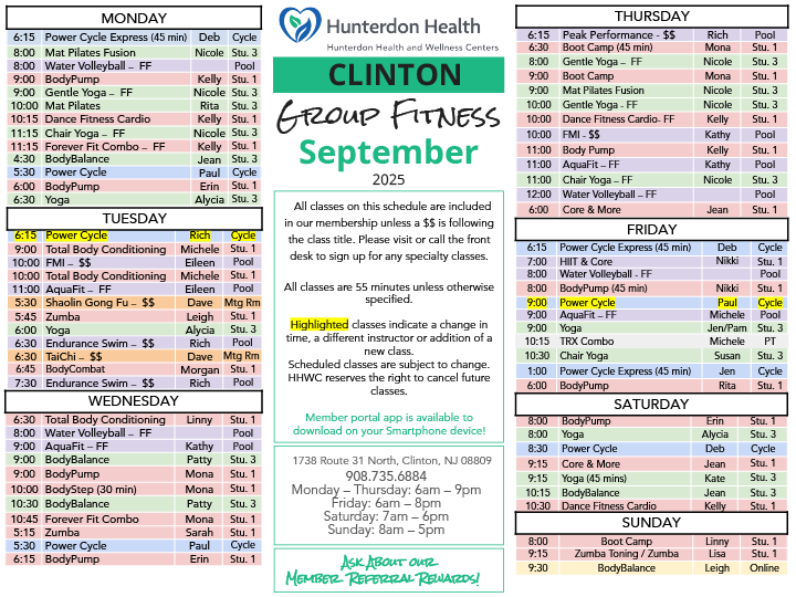 Clinton Group Fitness schedule - September