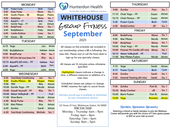 Whitehouse group fitness schedule - Sept 25