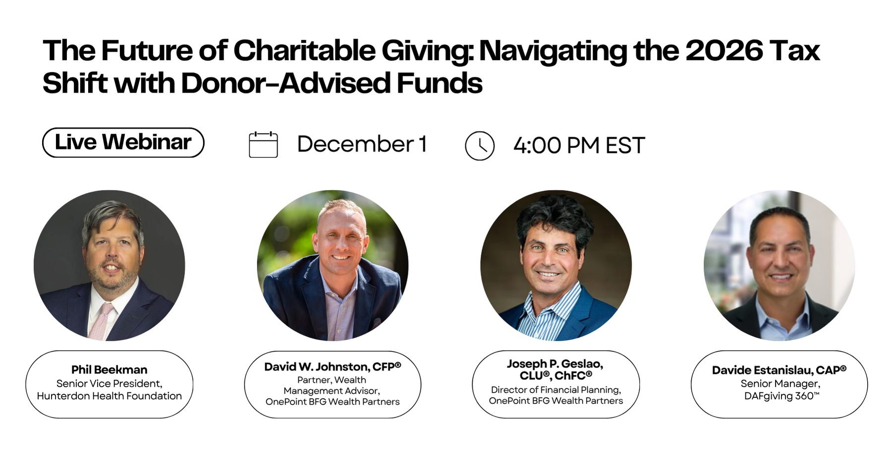 Webinar speaker headshots, titles, and info