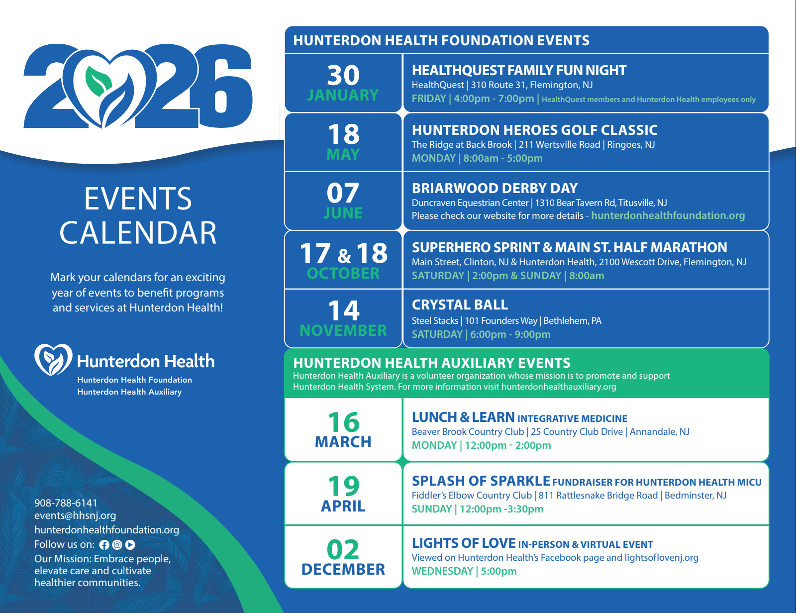 Hunterdon Health Foundation 2026 Calendar of Events