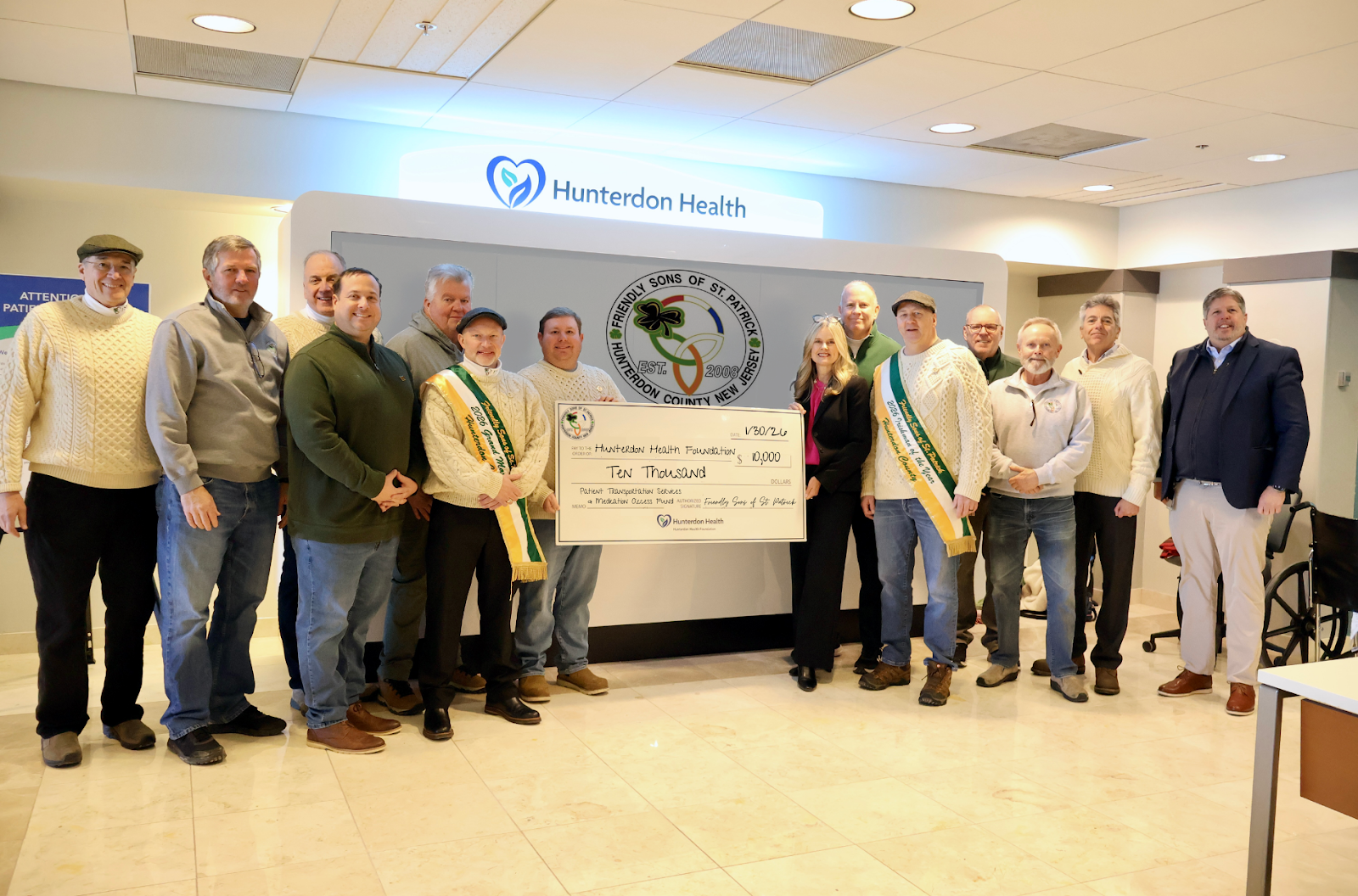 The Friendly Sons of St. Patrick present check to Hunterdon Health Foundation