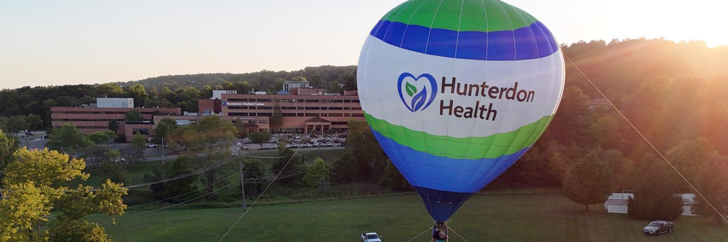 Hot air balloon floating above HMC