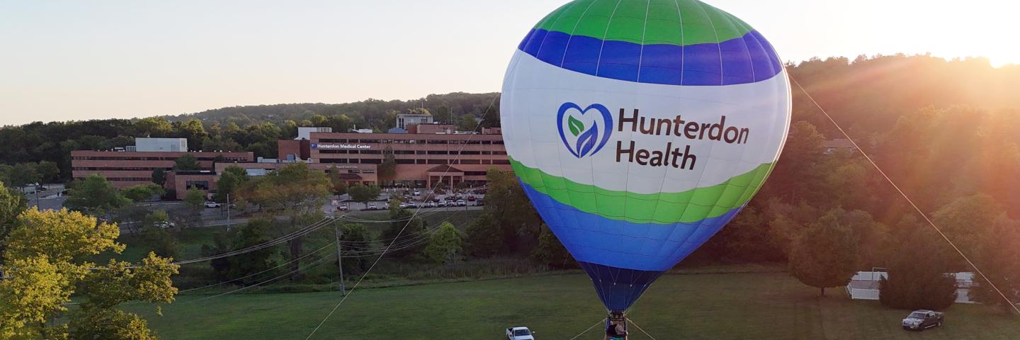Hot air balloon floating above HMC