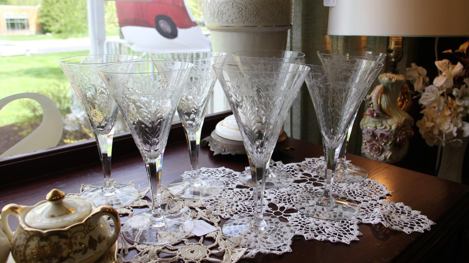 Wine Glasses on display at Yesterdays Treasures