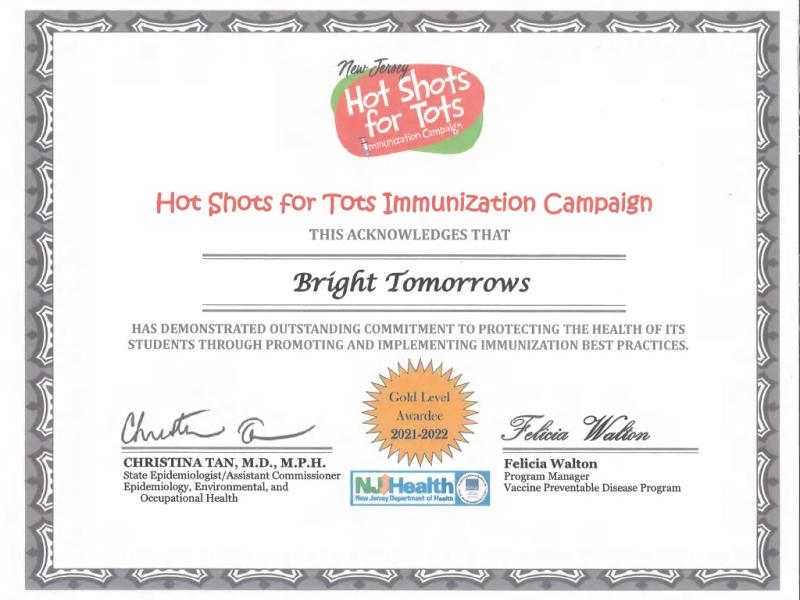 Hot Shots for Tots Certificate