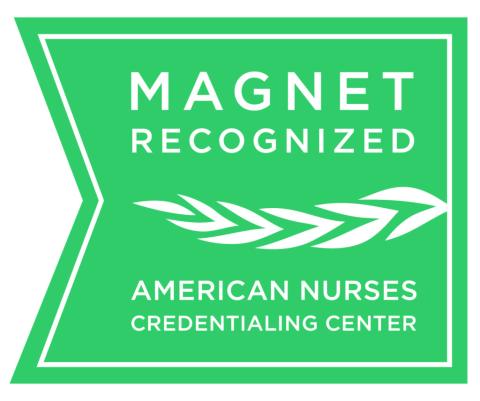 Magnet logo for nursing excellence in green.