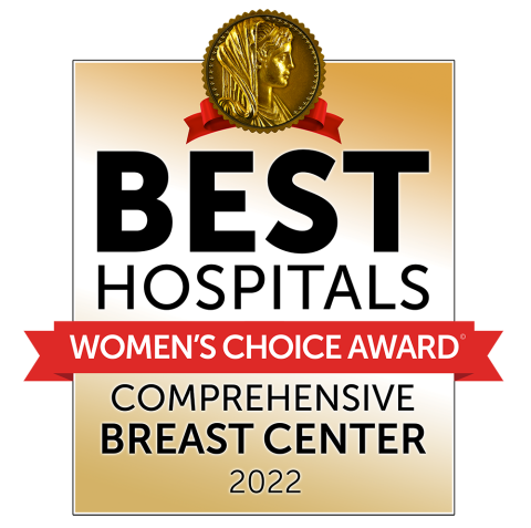 Logo for the 2022 Women Choice Awards for Best Hospital for Comprehensive Breast Centers