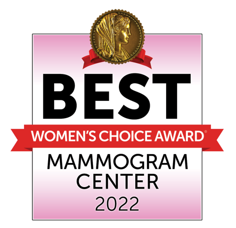 2022 Women's Choice Award logo for Best Hospital for Mammogram Center