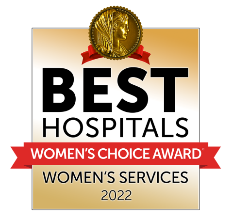 2022 Women's Choice Award logo for Best Hospital for Womens Services