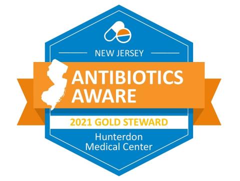 Antibiotics Aware 2021 Gold Steward ornage and blue logo with state of nj outline 
