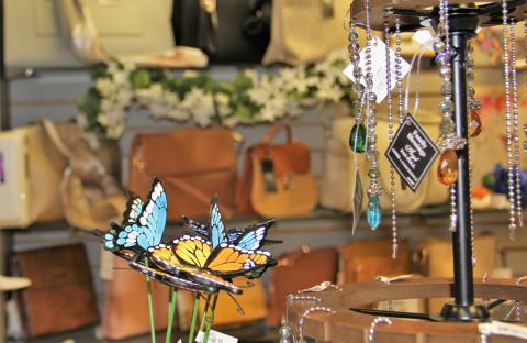 Jewelry and bag display at Lobby Shop