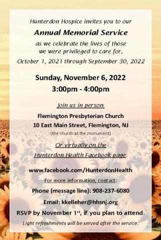 Invitation for Hospice Annual Memorial Service