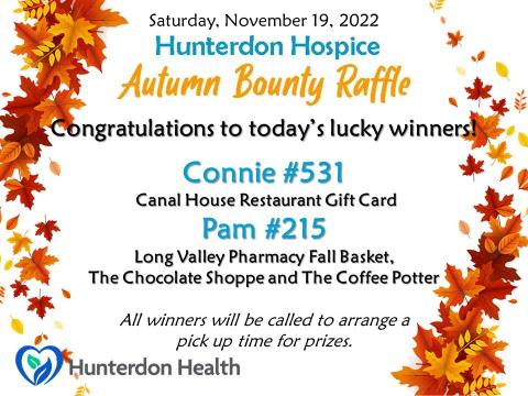 Hunterdon Hospice Raffle Winners for November 19th
