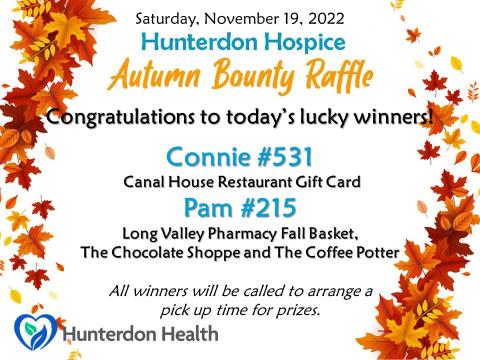 Hunterdon Hospice Raffle Winners for November 19th