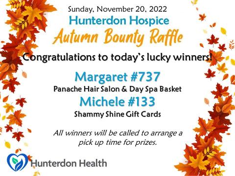 Hunterdon Hospice Raffle Winners for November 20th