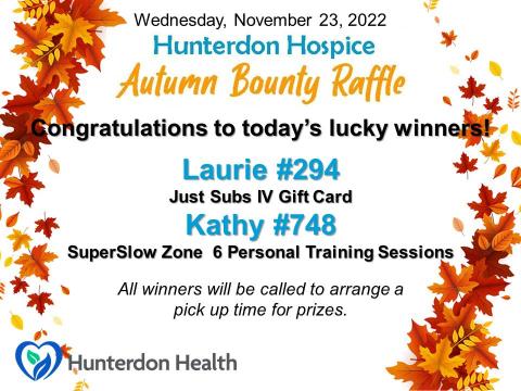 Hunterdon Hospice Nov 23rd winners