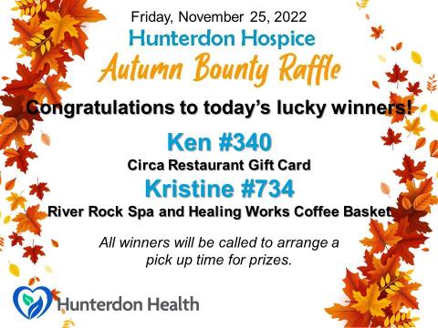 Hunterdon Hospice Nov. 25th winners