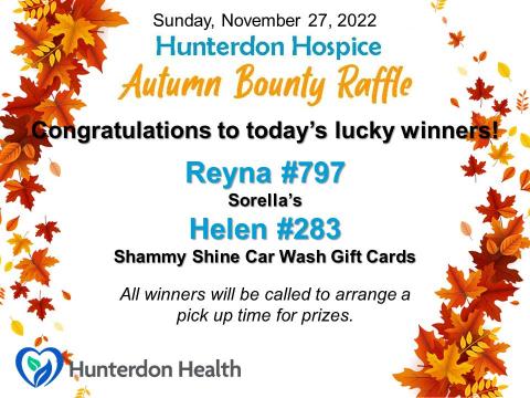 Hunterdon Hospice Winners Nov. 27th