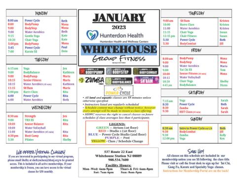Whitehouse- Jan 23 Group Fitness Schedule