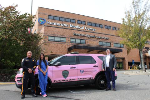 Hunterdon Health rpoudly sponsored Montgomery Police's pink breast cancer awareness car.